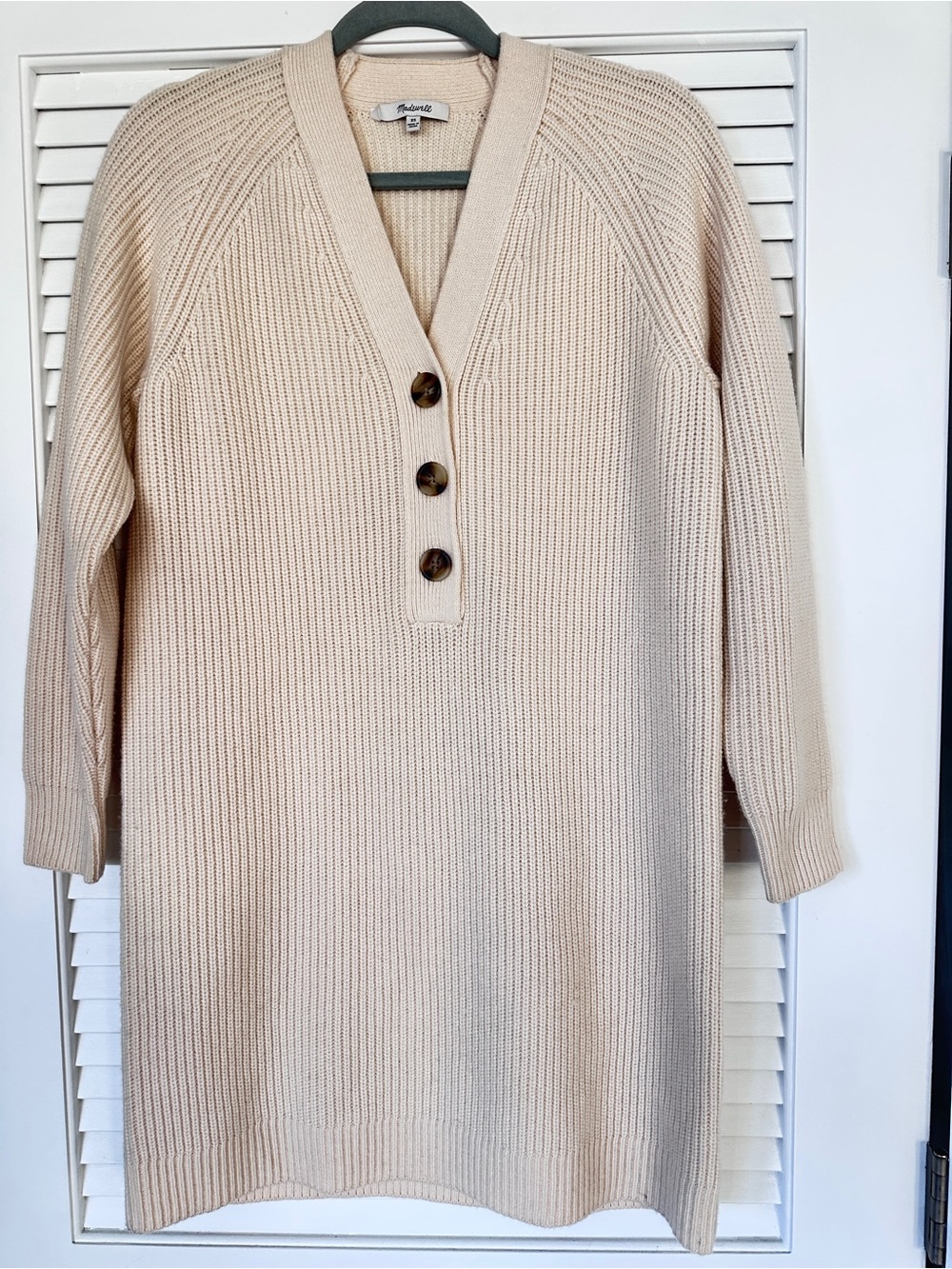 Madewell Henley Chunky knit Sweater Dress Antique Cream Merino Wool Blend XS